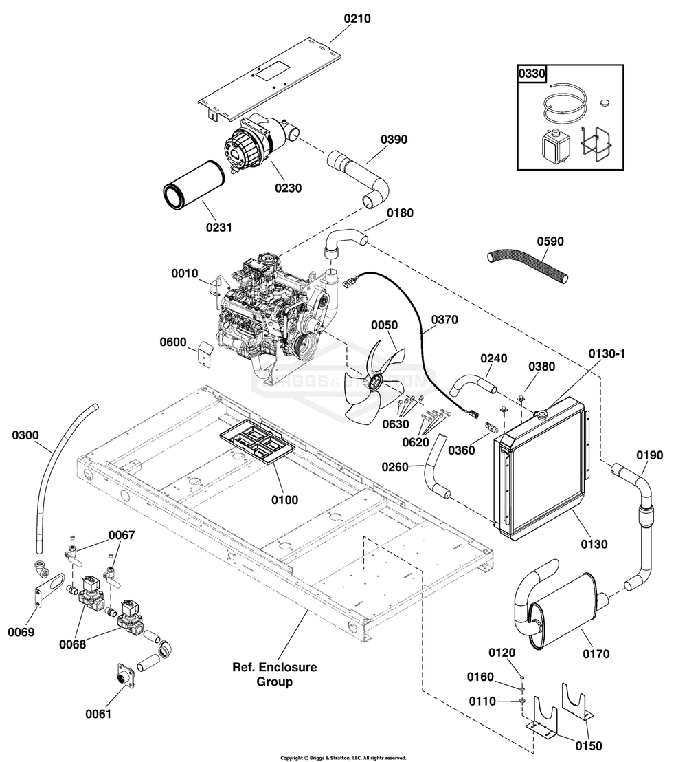 Engine Group Diagram and Parts List for 076138-01  Briggs and Stratton Generator